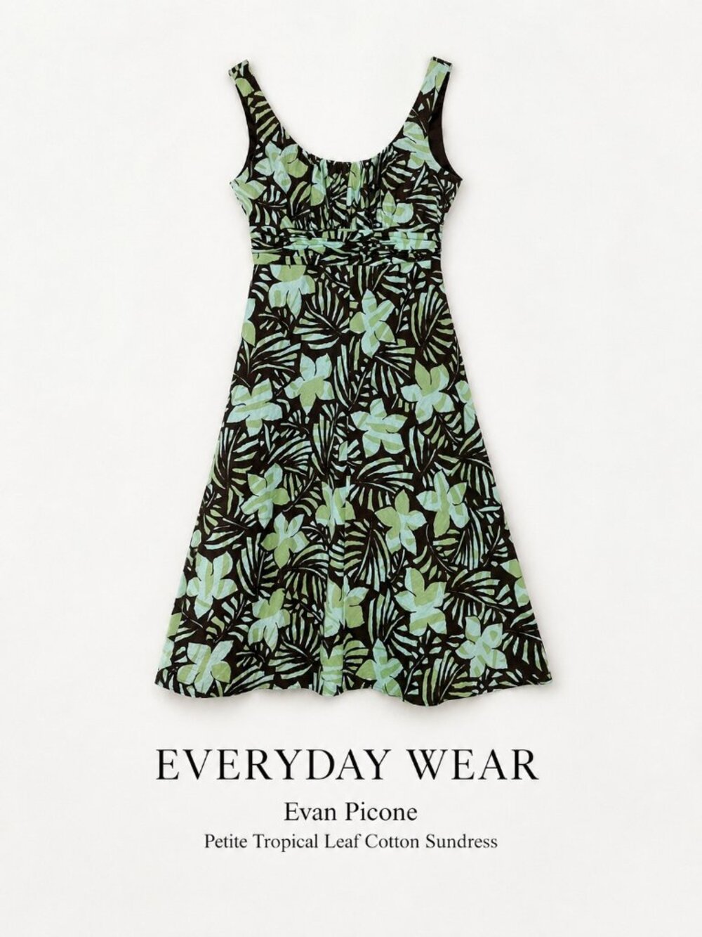 Evan Picone Petite Tropical Leaf Cotton Sundress Brown Green 2P